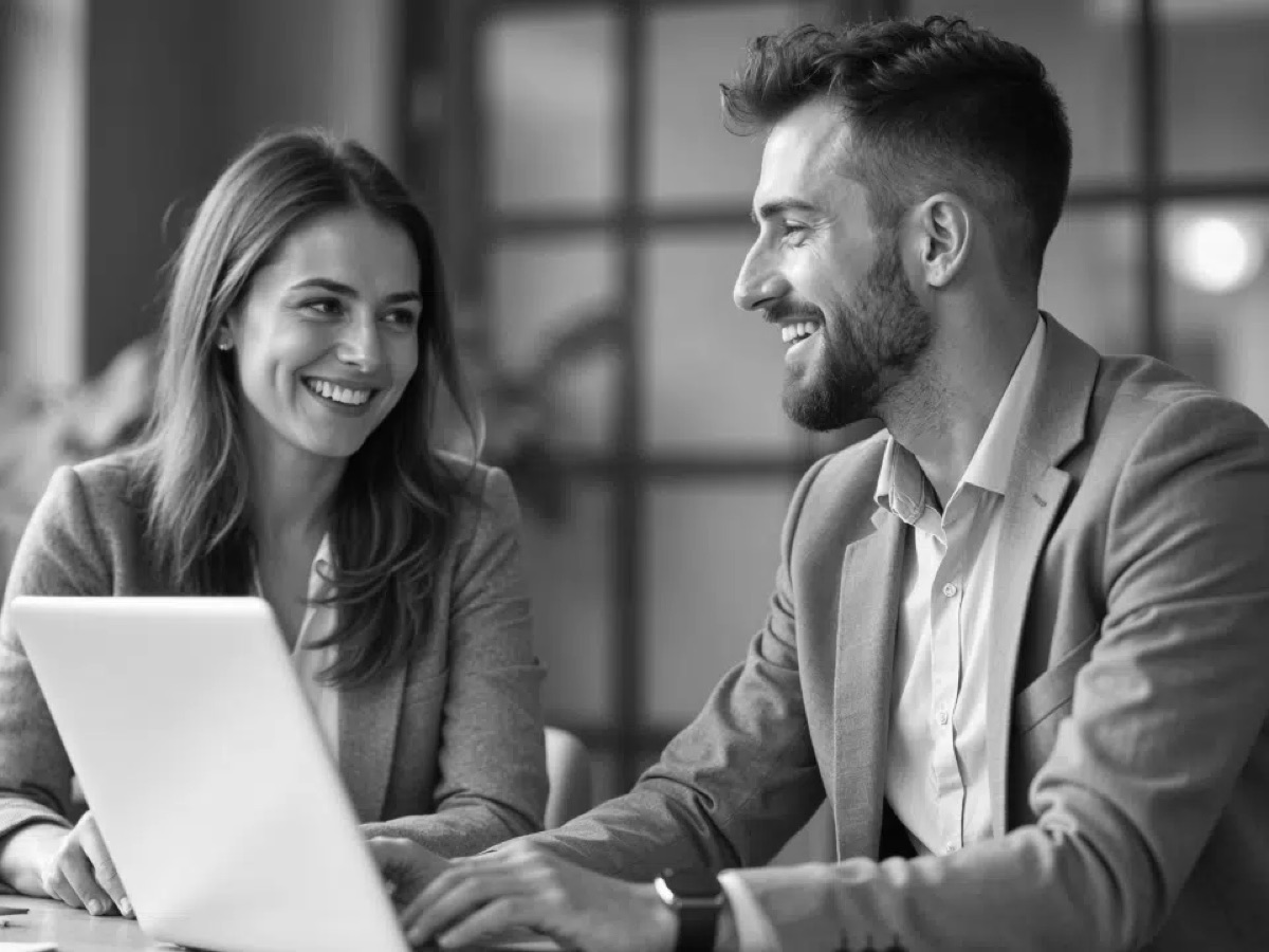 Two colleagues working together at a laptop