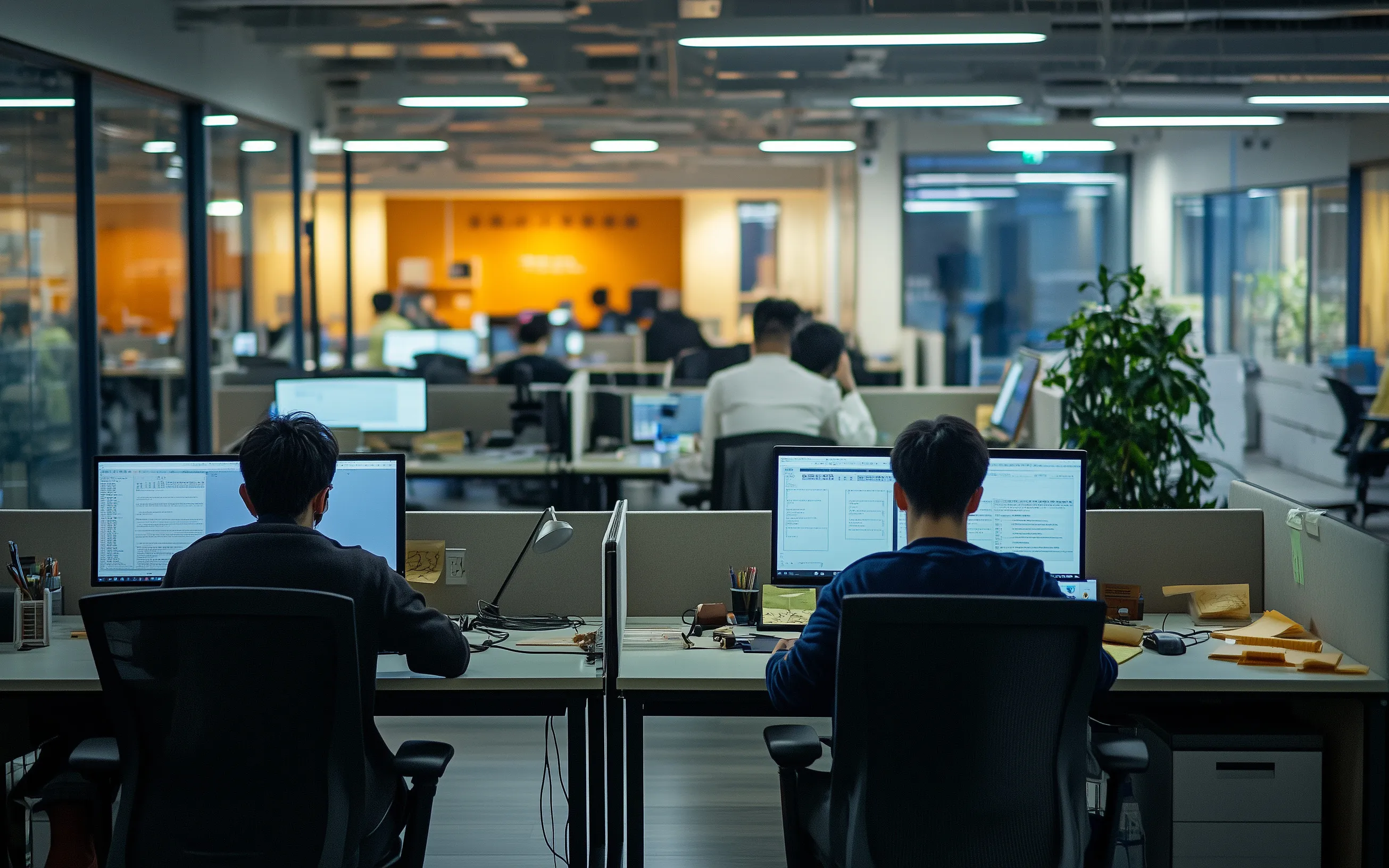 An open-plan service floor with engineers working at their desks